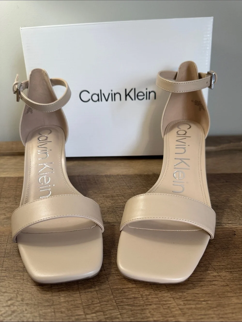 Calvin Klein Light Natural Ankle-Strap Block Heel Sandals, size 8, NWT